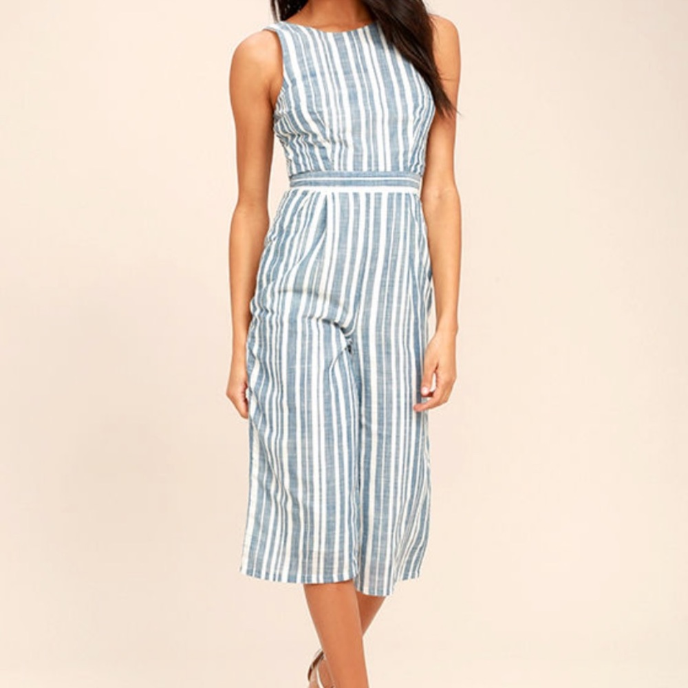 Olive+Oak Striped Midi Jumpsuit